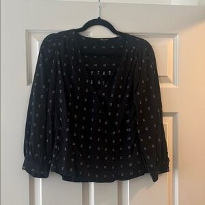 Madewell Black Blouse with White Pattern